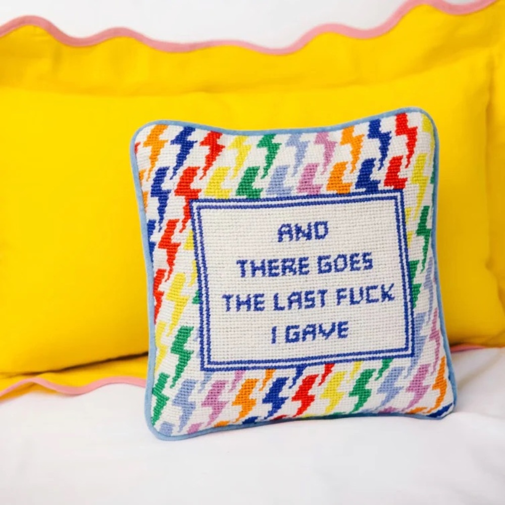 Furbish Needlepoint Pillow  “And There Goes…” 11x11